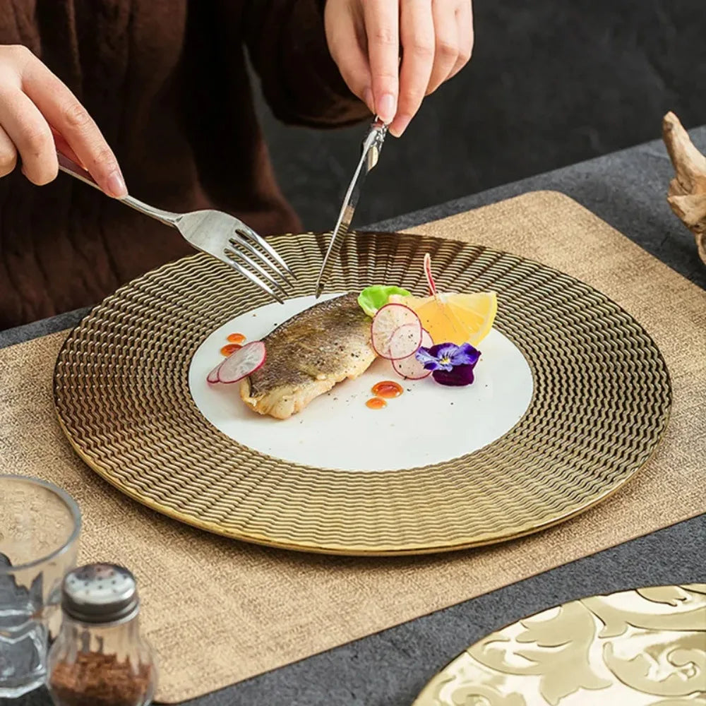 11.8 Inch Plated Gold and Silver Ceramic Plate Serving Plate Steak Tray Dessert Tray Molecular Cooking Tableware Dinner Plates