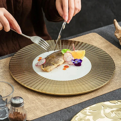 11.8 Inch Plated Gold and Silver Ceramic Plate Serving Plate Steak Tray Dessert Tray Molecular Cooking Tableware Dinner Plates