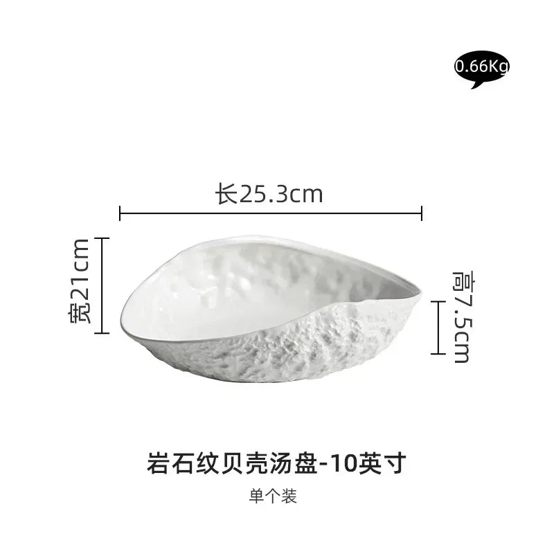 Rock Patterned Shell High-end Plates Household Ceramics 2024 New Light Luxury Large Steamed Fish Soup Plates Hotel Tableware