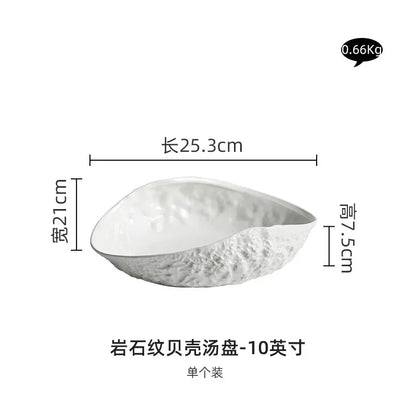 Rock Patterned Shell High-end Plates Household Ceramics 2024 New Light Luxury Large Steamed Fish Soup Plates Hotel Tableware