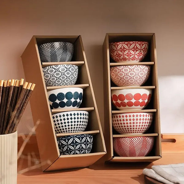 Ceramic rice bowl family dinner soup good-looking set gift box rice bowl creative retro small bowl