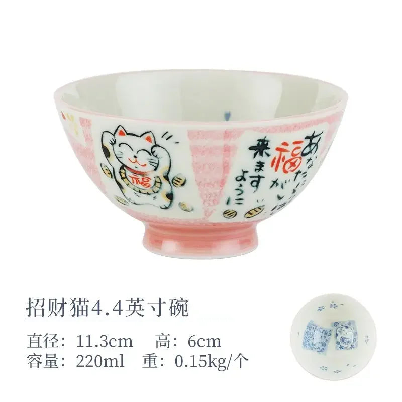 Cartoon Ceramic Japanese Bowl, Cute Seasoning Kitchen Tableware,Soup Rice Bowls, Instant Noodle Bowls, Underglaze Colored Plates
