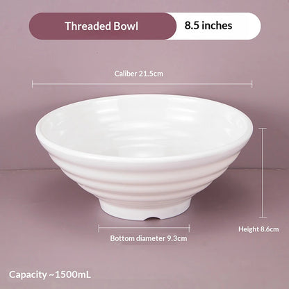 ♥Large Ribbed White Noodle Bowl - Durable Porcelain Bowl for Soup, Ramen & Hot Meals (Home & Restaurant Use)