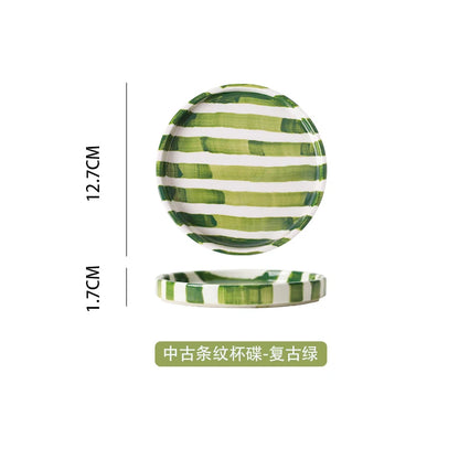 European Striped Ceramic Coffee Cup Saucer Modern Breakfast Dessert Plate Tea Cup Decorative Art Striped Coffee Cup 200 Ml Decor