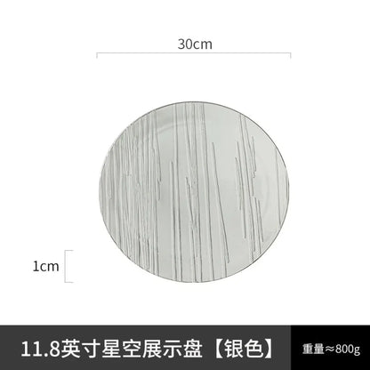 11.8 Inch Plated Gold and Silver Ceramic Plate Serving Plate Steak Tray Dessert Tray Molecular Cooking Tableware Dinner Plates