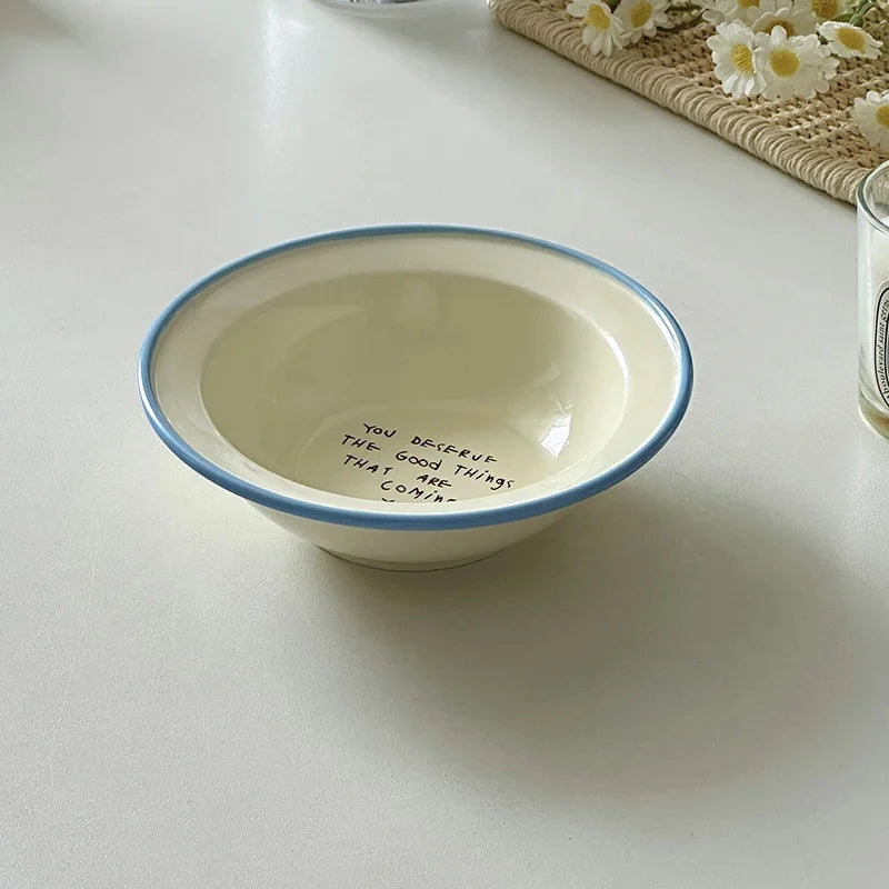 Dopamine Ceramics Yoghurt Bowl INS Creative Round Bowl Oat Breakfast Household Fruit Dessert Bowl Cat Plate Kitchen Tableware