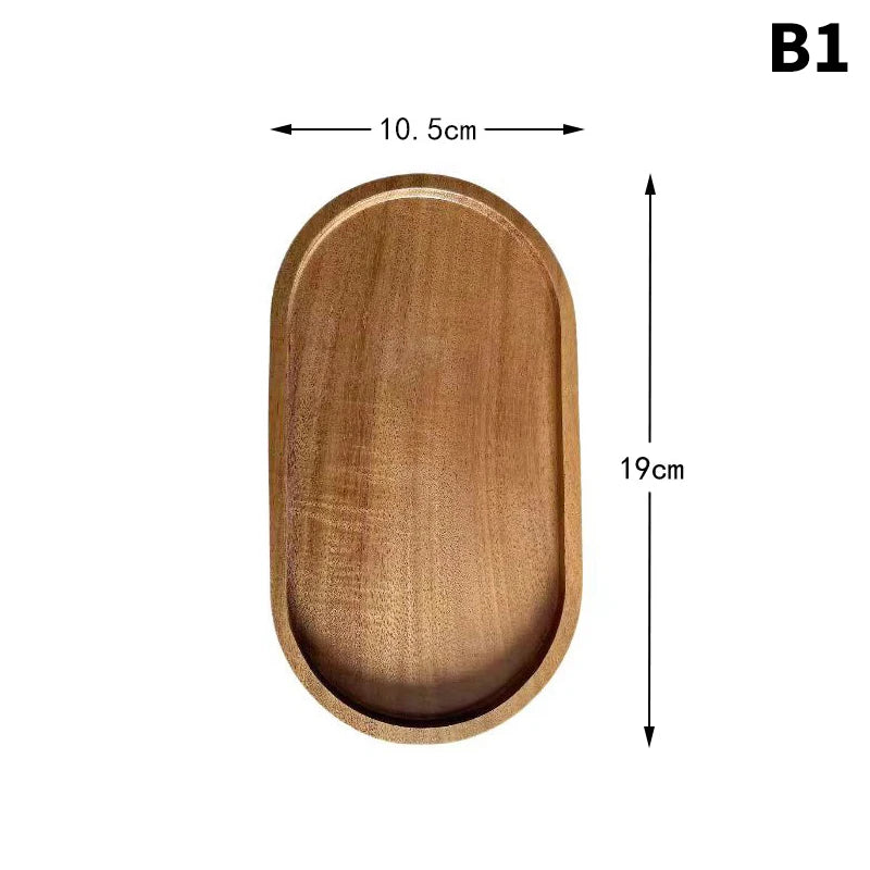 Solid Wood Serving Tray Oval Tea Tray Decorative Wood Plate Fruit Tray Vegetable Platter Home Bread Dessert Cake Plate Tableware