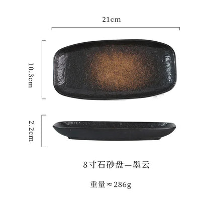 Ceramic sushi plate, barbecue  fish plate, Japanese-style rectangular large flat , commercial hotel tableware