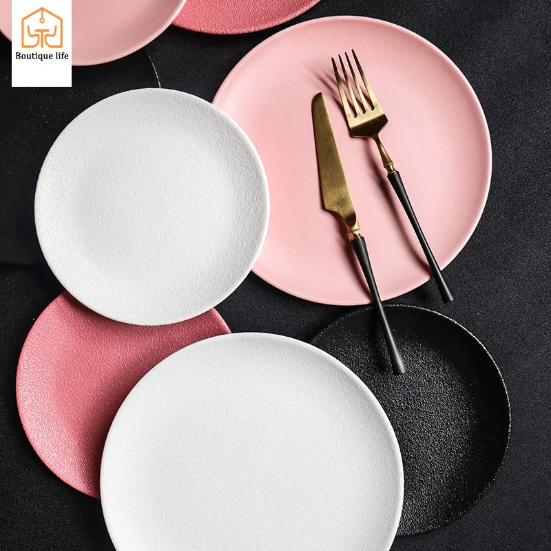 9.5inch Macaron Steak Plate Pink Ceramic Western Plate Creative Dessert Plate Japanese Thick Noodle Main Dish Plate