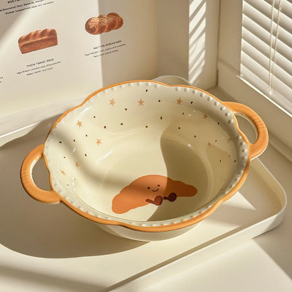 Cute Croissant Bread Shape Ceramic Rice Bowl Soup Bowl Set 2025 New Design Modern Home Tableware For One Person Gift