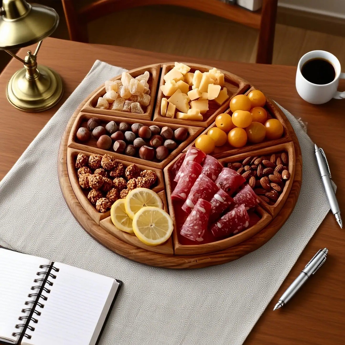 Serving Trays for Party Divided Puzzle Serving Tray for Food Wooden Platter Charcuterie Board for Vegetable Fruit Dessert Snack