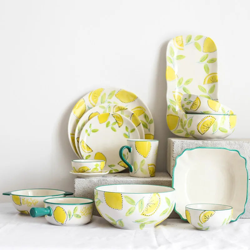 Japanese Style Ceramic Dining Set  Lemon Series Rice Bowl Soup Bowl Western Dinner Plate Home Use Daily Dining Utensils