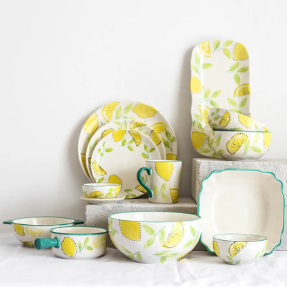 Japanese Style Ceramic Dining Set  Lemon Series Rice Bowl Soup Bowl Western Dinner Plate Home Use Daily Dining Utensils