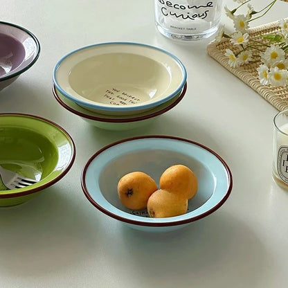 Dopamine Ceramics Yoghurt Bowl INS Creative Round Bowl Oat Breakfast Household Fruit Dessert Bowl Cat Plate Kitchen Tableware