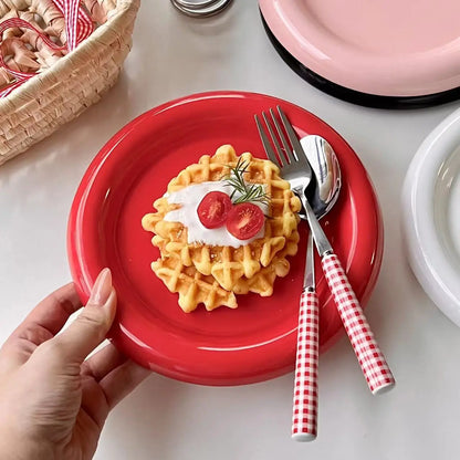 Round Ceramic Food Plate Ins Style Thick-edged Western Food Plate Creative Nordic Tableware Dessert Plate Steak Pasta Plate