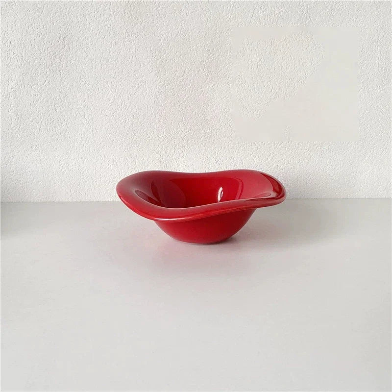Ceramic Saucer Ins Style Salad Bowl Dishwasher Safe Fruit Yogurt Mixing Plate Wave Shaped Creamy Color Dessert Snack Container