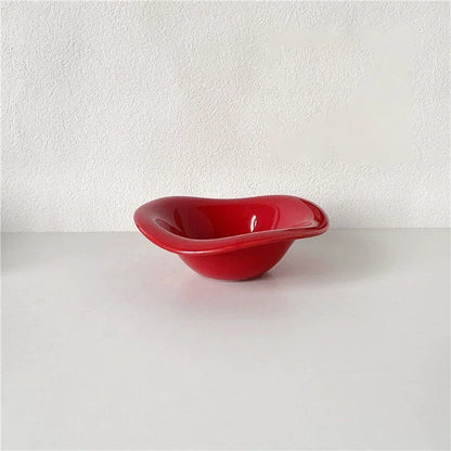 Ceramic Saucer Ins Style Salad Bowl Dishwasher Safe Fruit Yogurt Mixing Plate Wave Shaped Creamy Color Dessert Snack Container