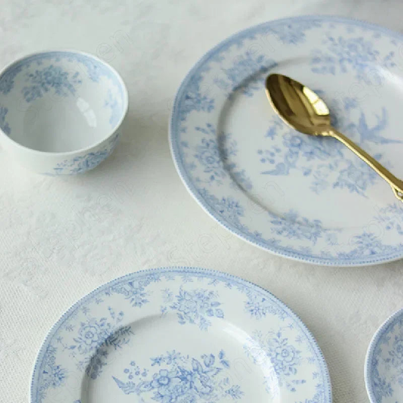Painted Peony Underglaze Ceramic Dinner Plate English Pastoral Ceramic Steak Pasta Plate Western Tableware Afternoon Tea Dishes