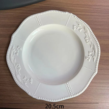 European Ceramic Plate Manual Floral Relief Decorative Breakfast Bread Plates Afternoon Tea Dessert Organizer Kitchen Tableware