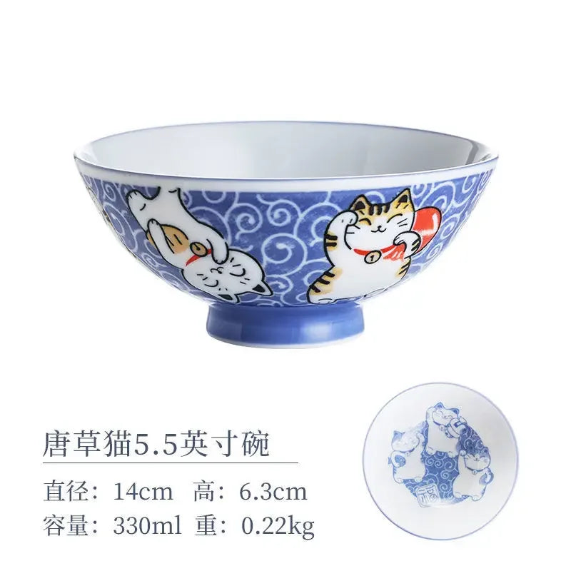 Cartoon Ceramic Japanese Bowl, Cute Seasoning Kitchen Tableware,Soup Rice Bowls, Instant Noodle Bowls, Underglaze Colored Plates