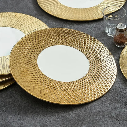 11.8 Inch Plated Gold and Silver Ceramic Plate Serving Plate Steak Tray Dessert Tray Molecular Cooking Tableware Dinner Plates