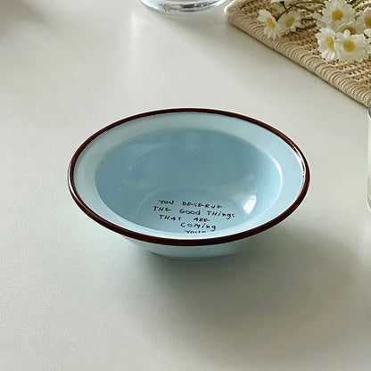 Dopamine Ceramics Yoghurt Bowl INS Creative Round Bowl Oat Breakfast Household Fruit Dessert Bowl Cat Plate Kitchen Tableware