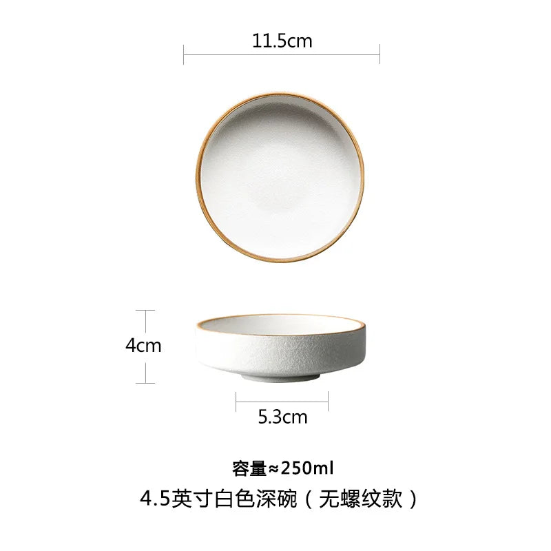 4.5/6/8 Inch Creative Ceramic Threaded Round Bowl Household Japanese Soup Bowls Nordic Handpainted Salad Plate Kitchen Tableware