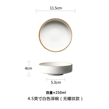 4.5/6/8 Inch Creative Ceramic Threaded Round Bowl Household Japanese Soup Bowls Nordic Handpainted Salad Plate Kitchen Tableware