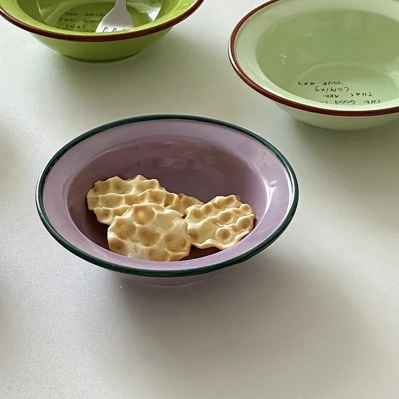 Dopamine Ceramics Yoghurt Bowl INS Creative Round Bowl Oat Breakfast Household Fruit Dessert Bowl Cat Plate Kitchen Tableware