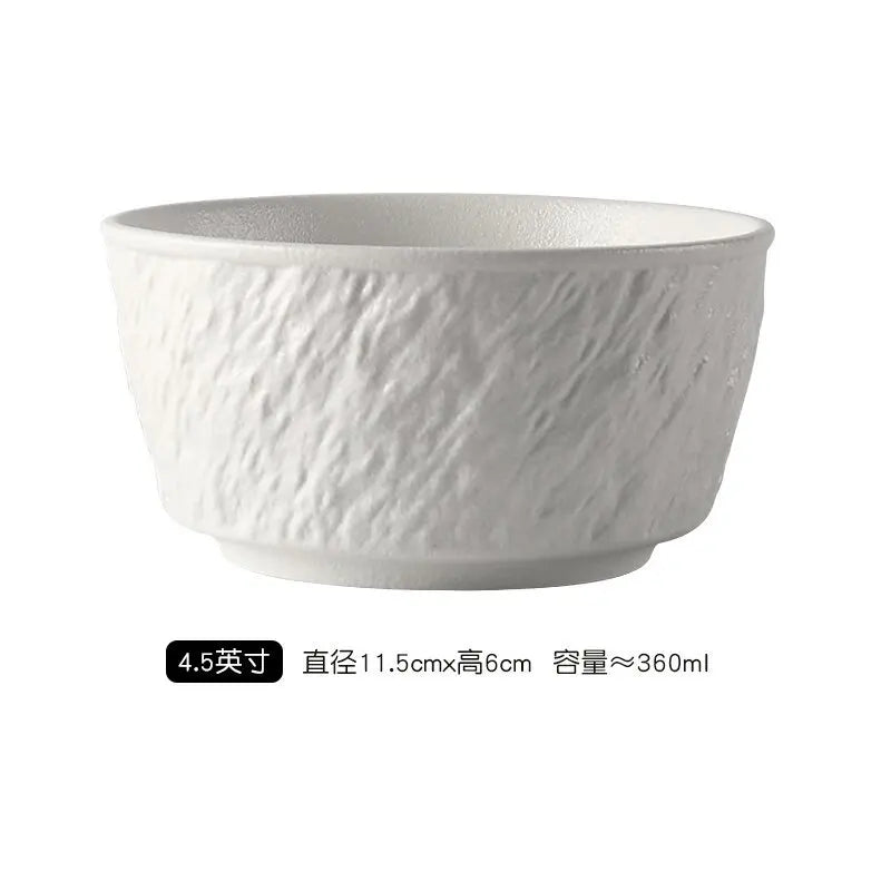 Rock Patterned Frosted Ceramic Tableware, Soup Bowls, Dessert Plates, Household Rice Bowls, Solid Color Threaded Salad Bowls