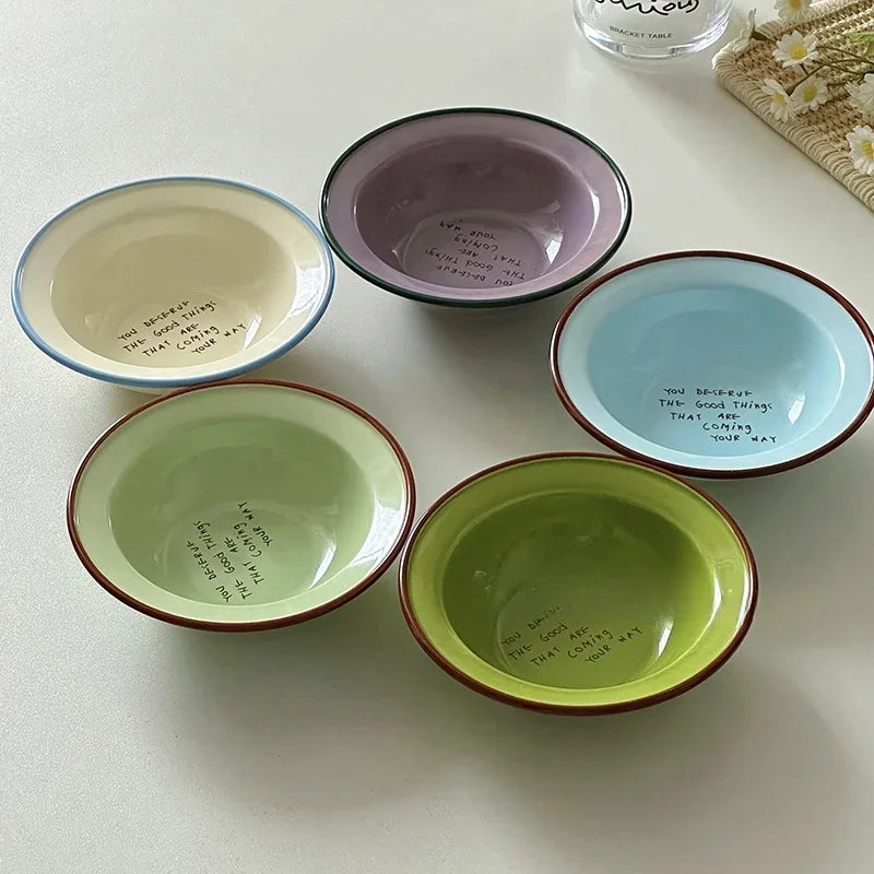 Dopamine Ceramics Yoghurt Bowl INS Creative Round Bowl Oat Breakfast Household Fruit Dessert Bowl Cat Plate Kitchen Tableware