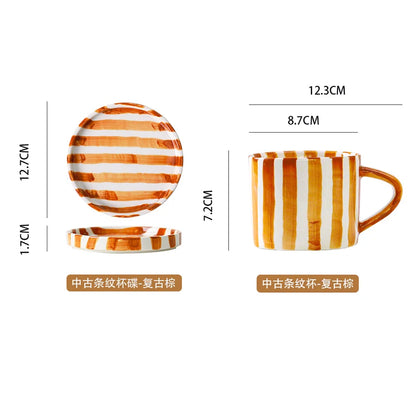 European Striped Ceramic Coffee Cup Saucer Modern Breakfast Dessert Plate Tea Cup Decorative Art Striped Coffee Cup 200 Ml Decor