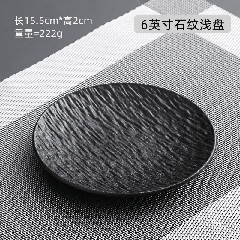 Black dish ceramic plate disc white Western restaurant tableware Barbecue grilled meat serving plate Ceramic frosted steak plate
