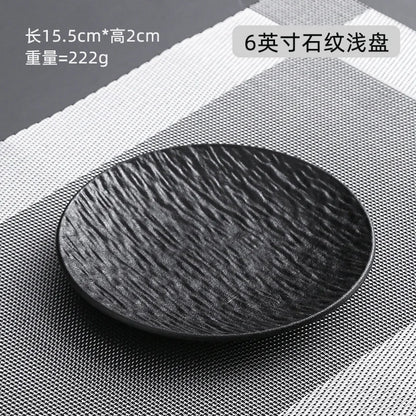 Black dish ceramic plate disc white Western restaurant tableware Barbecue grilled meat serving plate Ceramic frosted steak plate