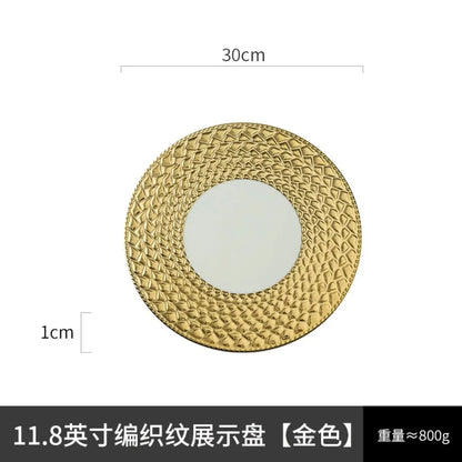 11.8 Inch Plated Gold and Silver Ceramic Plate Serving Plate Steak Tray Dessert Tray Molecular Cooking Tableware Dinner Plates
