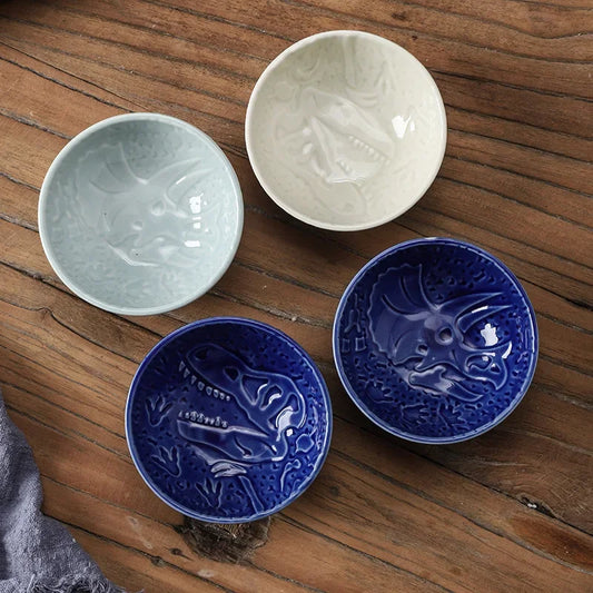 Ceramic Plate Retro Kiln Glaze Dinosaur Plate Barbecue Mini Dipping Dish Sashimi Sushi Soy Sauce Dishes Home Desktop Snack Plate