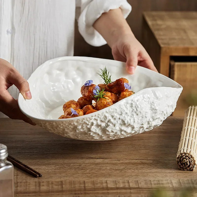 Rock Patterned Shell High-end Plates Household Ceramics 2024 New Light Luxury Large Steamed Fish Soup Plates Hotel Tableware