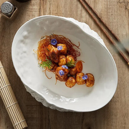 Rock Patterned Shell High-end Plates Household Ceramics 2024 New Light Luxury Large Steamed Fish Soup Plates Hotel Tableware