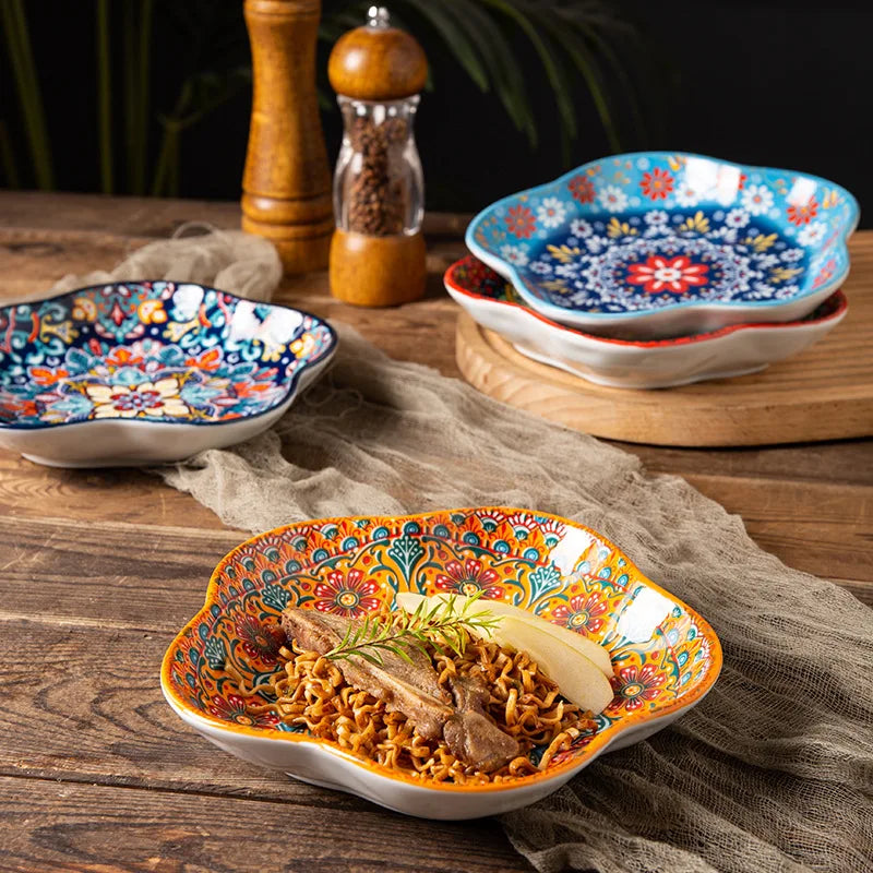 Ceramic Plates Vegetable Fruit Salad Good-looking Plate Breakfast Plates Exquisite Plum blossom Dinner Plate Western Pasta Plate