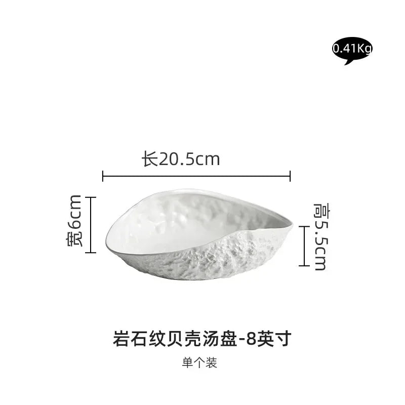 Rock Patterned Shell High-end Plates Household Ceramics 2024 New Light Luxury Large Steamed Fish Soup Plates Hotel Tableware