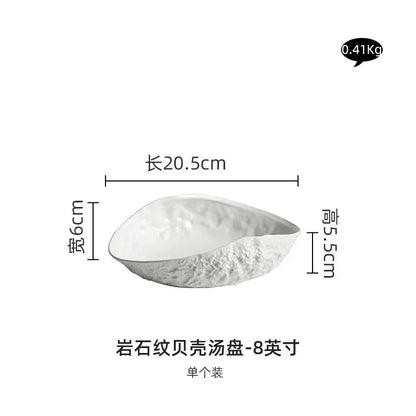 Rock Patterned Shell High-end Plates Household Ceramics 2024 New Light Luxury Large Steamed Fish Soup Plates Hotel Tableware