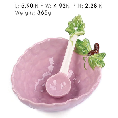 Ceramic Strawberry Bowl with Spoon Creative Fruit Shape Dessert Pudding Salad Bowl Ice Cream Cup Ceramic Spice Dishes Tableware