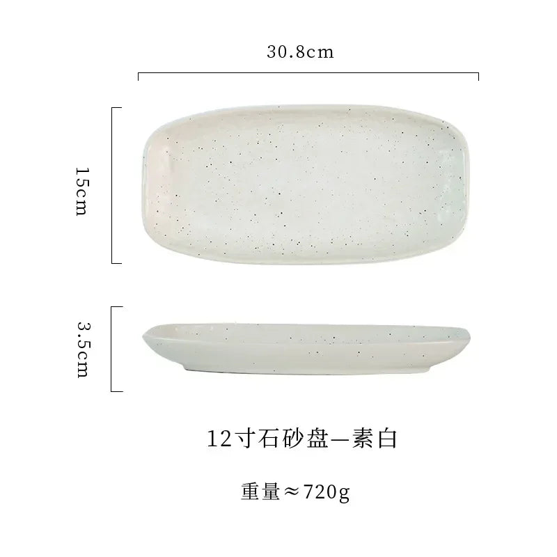 Ceramic sushi plate, barbecue  fish plate, Japanese-style rectangular large flat , commercial hotel tableware