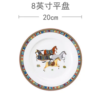Mongolian Style Horse Plate Ceramic Horse Dinner Plates No Box No Logo