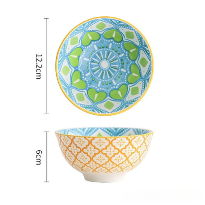 4Pcs Bohemian-style Noodle Bowl Household Rice Ceramic Bowl Restaurant Home Tableware Eating Dishes Soup Bowls