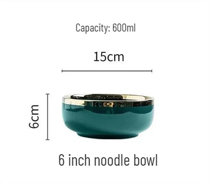 Gold Edging Green Porcelain Plates Food Dinner Set Dishes Salad Soup Bowl Ceramic Plates Bowls Luxurious Tableware Set