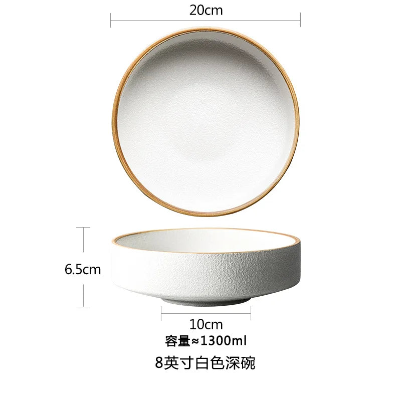 4.5/6/8 Inch Creative Ceramic Threaded Round Bowl Household Japanese Soup Bowls Nordic Handpainted Salad Plate Kitchen Tableware