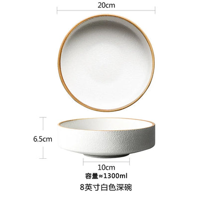 4.5/6/8 Inch Creative Ceramic Threaded Round Bowl Household Japanese Soup Bowls Nordic Handpainted Salad Plate Kitchen Tableware