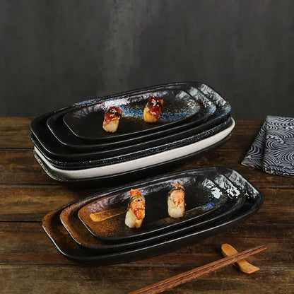 Ceramic sushi plate, barbecue  fish plate, Japanese-style rectangular large flat , commercial hotel tableware