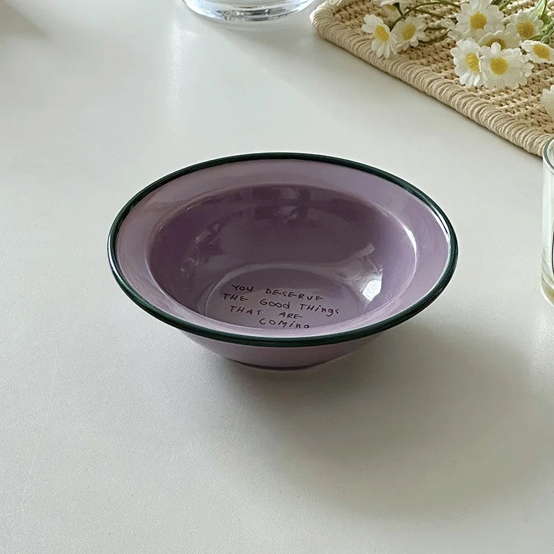 Dopamine Ceramics Yoghurt Bowl INS Creative Round Bowl Oat Breakfast Household Fruit Dessert Bowl Cat Plate Kitchen Tableware
